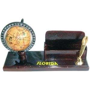 Florida Wood Globe Business Card & Pen Holder: Everything 