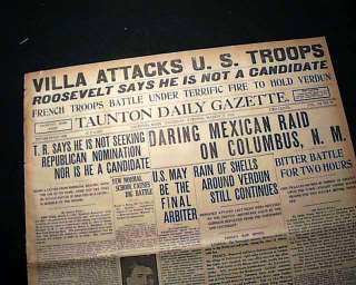 PANCHO VILLA Columbus NM Raid U.S. Army 1916 Newspaper  