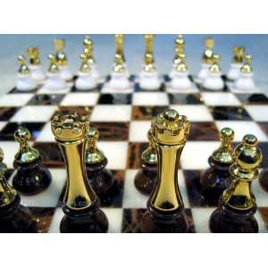   Gold/Dark Brown and White Alabaster Chess Set NS 169