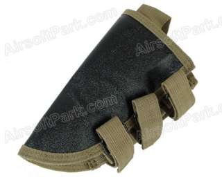 Airsoft Rifle Stock Ammo Pouch w/Cheek Leather Pad Tan  