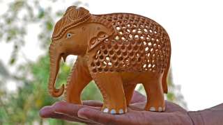 White Wooden Elephant Animal Home Decor Indian Art Craft Carving 