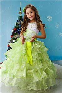 FLOWER GIRL PAGEANT PARTY HOLIDAY DRESS 3940 WHITE GREEN SIZE 6  