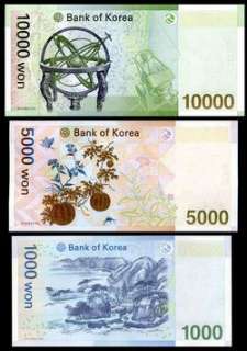 SOUTH KOREA SET 3 UNC 1000 5000 10,000 WON P NEW  
