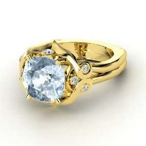  Carmen Ring, Cushion Aquamarine 14K Yellow Gold Ring with 