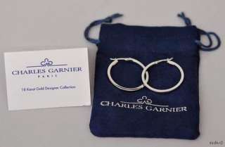 CHARLES GARNIER 18K White Gld Med/Lg Flat Hoop Earrings  