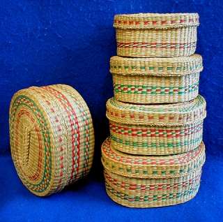 NESTING BASKETS SET 5 MEXICAN WOVEN VINTAGE COMPLETE  