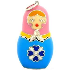   Pink/deep Sky Blue Enamel, Sapphire Flower Medium Russian Doll Locket