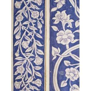  Abstract or Stylized Floral Motif, Chalk Blue and White Painted 