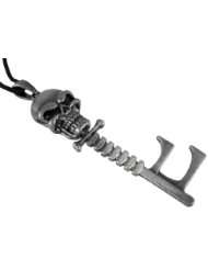 Solid Pewter Skeleton Key Pendant Skull W/ Necklace