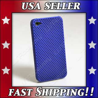 Back Rubberized TPU Case Mesh Grid For Iphone 4G 4 NAVY  