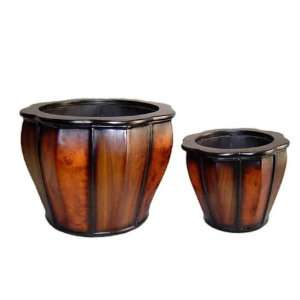  Cheungs Rattan Set of 2 Wooden Round Bowl Planter Patio 