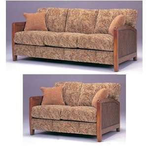   Fabric Loveseat and Sofa Set Accented with Wooden Arms