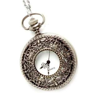 WATCH JEWELRY   Silver Tone Filigree Quartz Pocket Watch Charm Fashion 