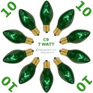 10 ~C9~Green Transparent~Christmas Holiday~Replacement~E17~7 Watt 