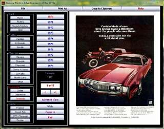 GM Car Ads 1970s CD ROM General Motors Auto  