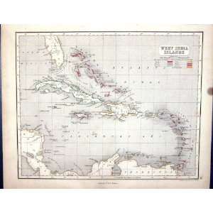   Map 1855 West India Islands Cuba Bahama Haiti Rico