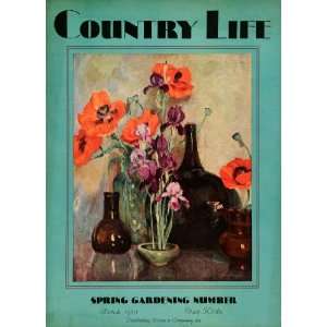  1930 Cover Country Life Poppy Flowers Purple Iris Glass 