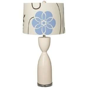   Floral Shade Eggshell Ceramic Hourglass Table Lamp