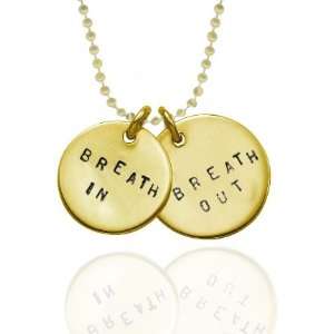 Inspirational Gold Filled Breath In   Breath Out Yoga Necklace 18 inch