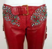 RARE DOLCE & GABBANA Red Leather Jeweled Western Chap Inspired Pants 