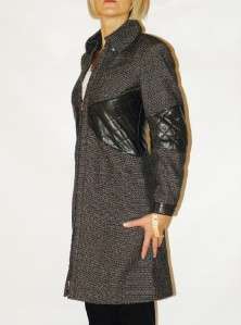   Wool Quilted Leather Zip Front Dress Coat Jacket 38 NWT $7395  