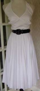 VTG 70s White Pleated Halter Marilyn Monroe Dress M  
