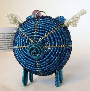 Blue Flying Pig Glass Beads Wire Sculpture Beadworx MIB