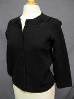 Vintage 1960s The May Company Hong Kong Black Beaded Cardigan Sweater 