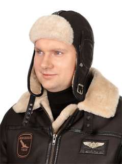 John Douglas Fashion Leather Sheepskin Pilot Flight Winter Helmet 