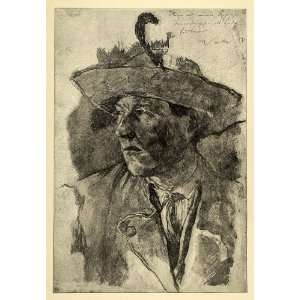 : 1920 Print Wilhelm Leibl Man Side Portrait Artwork Feather Cap Hat 