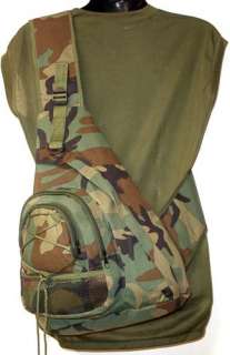 Military Sling Backpack Messenger Bag Woodland Camo 02C  