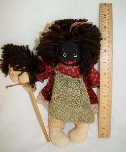   Little Handmade Black Girl Rag Doll with Handmade Stick Horse  