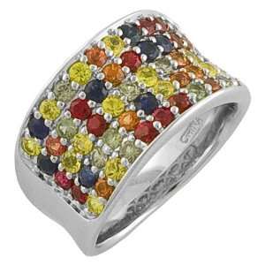  Silver 5 row 2 Cttw Multi color Sapphire Band Ring (Size 7) Jewelry