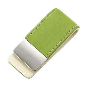   Green Leather Money Clip Bill Holder   Free Engraving 