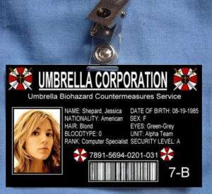 Resident Evil ID Card Umbrella Corp Albert Wesker Props  