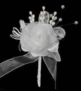 White Sheer Rose Wedding or Prom Corsage Boutonniere  