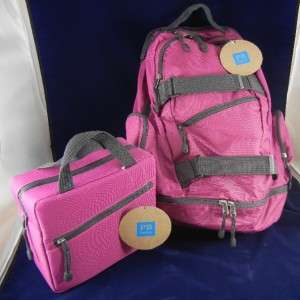 POTTERY BARN CLASSIC GEAR BACKPACK SET WITH LUNCH BAG IN MAGENTA 