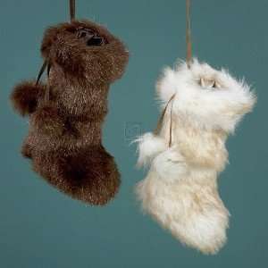  FUR BOOT DESIGN CHRISTMAS HANGING ORNAMENT WITH BROWN FAUX LEATHER 
