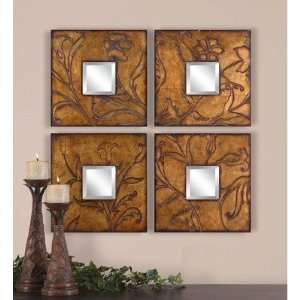  Set of 4 Golden Daylilies Wall Mirrors