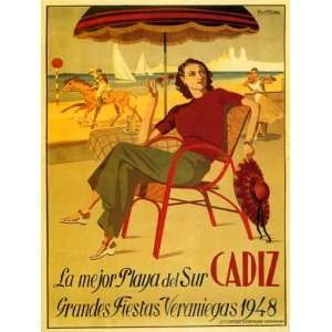  1948 CADIZ GIRL BEACH FASHION SAILBOAT HORSE TRAVEL TOURISM SPAIN 