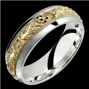     Floral Two Tone Comfort Fit Wedding Band Custom Made!: Jewelry