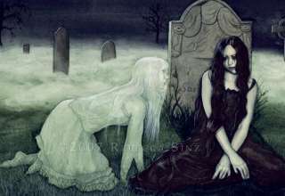 Gothic Art ORIGINAL PAINTING Ghost Cemetery spooky sad  