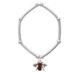Silver Bee with Amber Resin Body Tube and Bead Charm Bracelet [Jewelry 