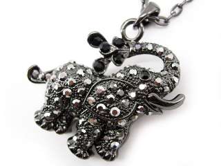 Lovely Black Elephant Dabble in Water Crystal Necklace  