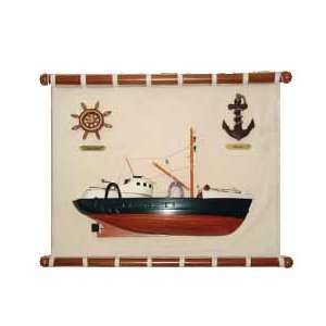  Canvas Hanging Nautical Wall Plaque w/ Boat, Anchor & Ship 