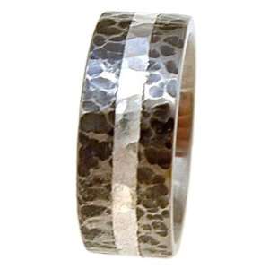  Titanium Ring Flat Hammered 2mm Silver Inlay Smooth Edges 