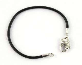 5PCS FISH CLASP black leather charm bracelet #20426  