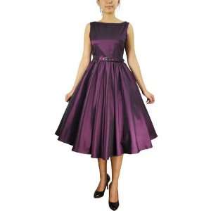  Vintage 50s design Purple Satin flare swing dress 8/S 