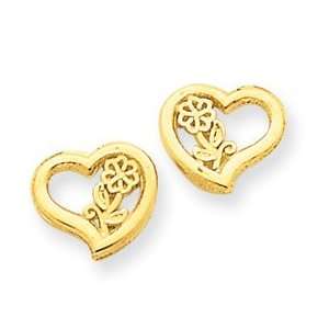  14k Gold Heart w/Flower Post Earrings: Jewelry