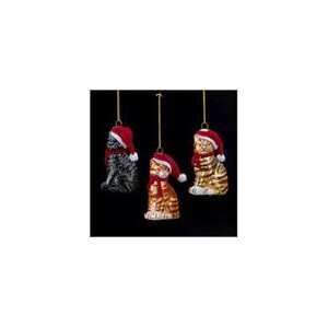  Club Pack of 12 Kitty Cat in Santa Hat Hand Blown Glass 